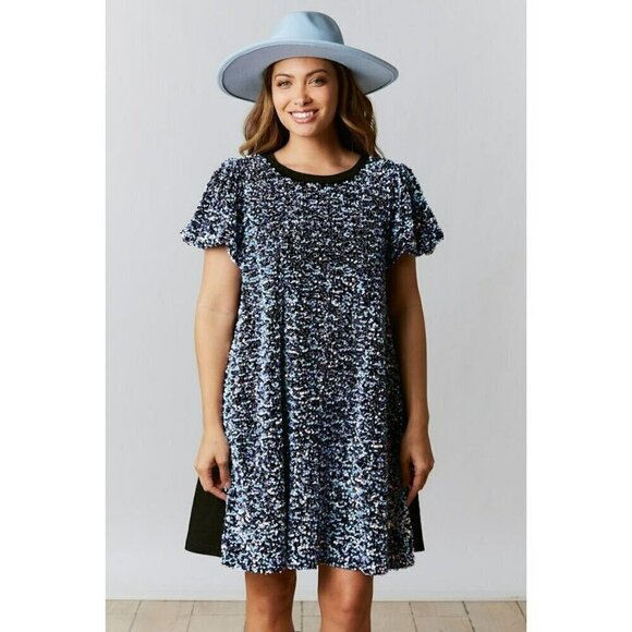 All That Glitters Sequin Shirt Dress in Black - Picture 1 of 10